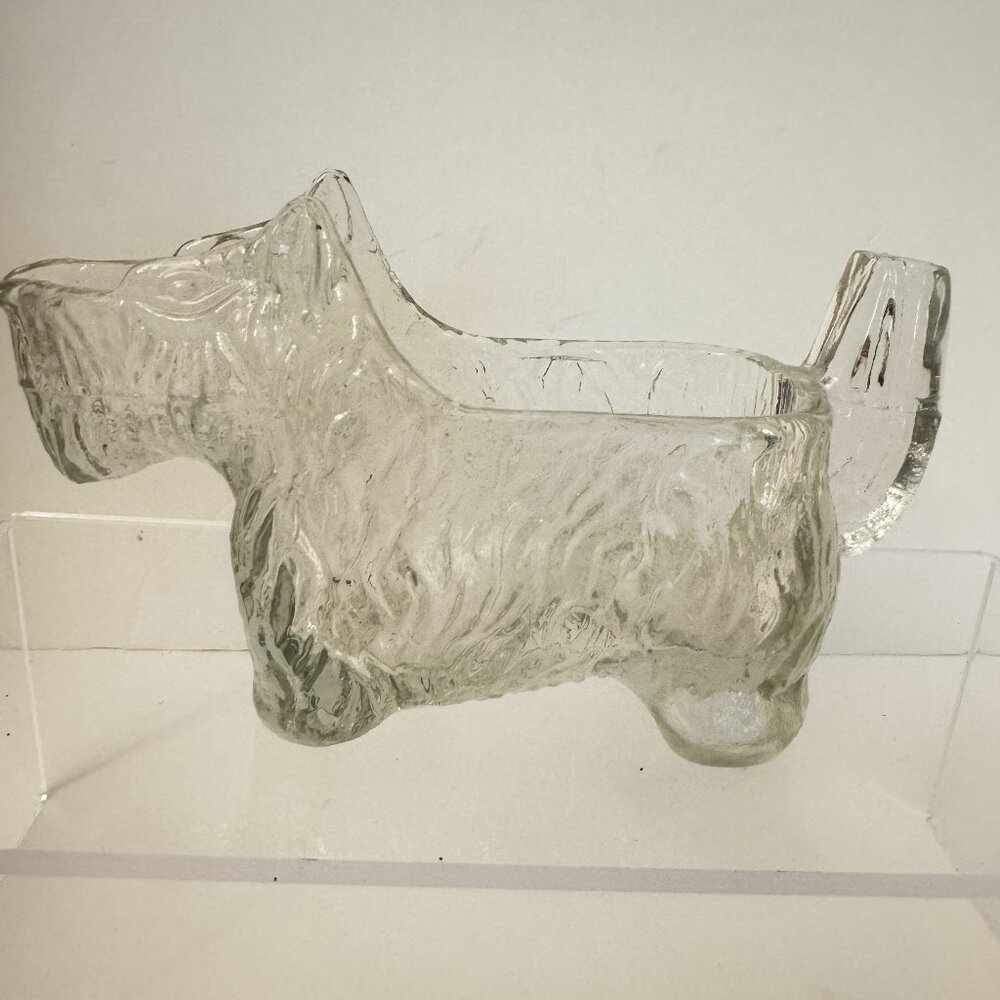 Vtg Scottie Dog Creamer 1930s Clear Glass Caddy Post Cereal Promotion L.E. Smith